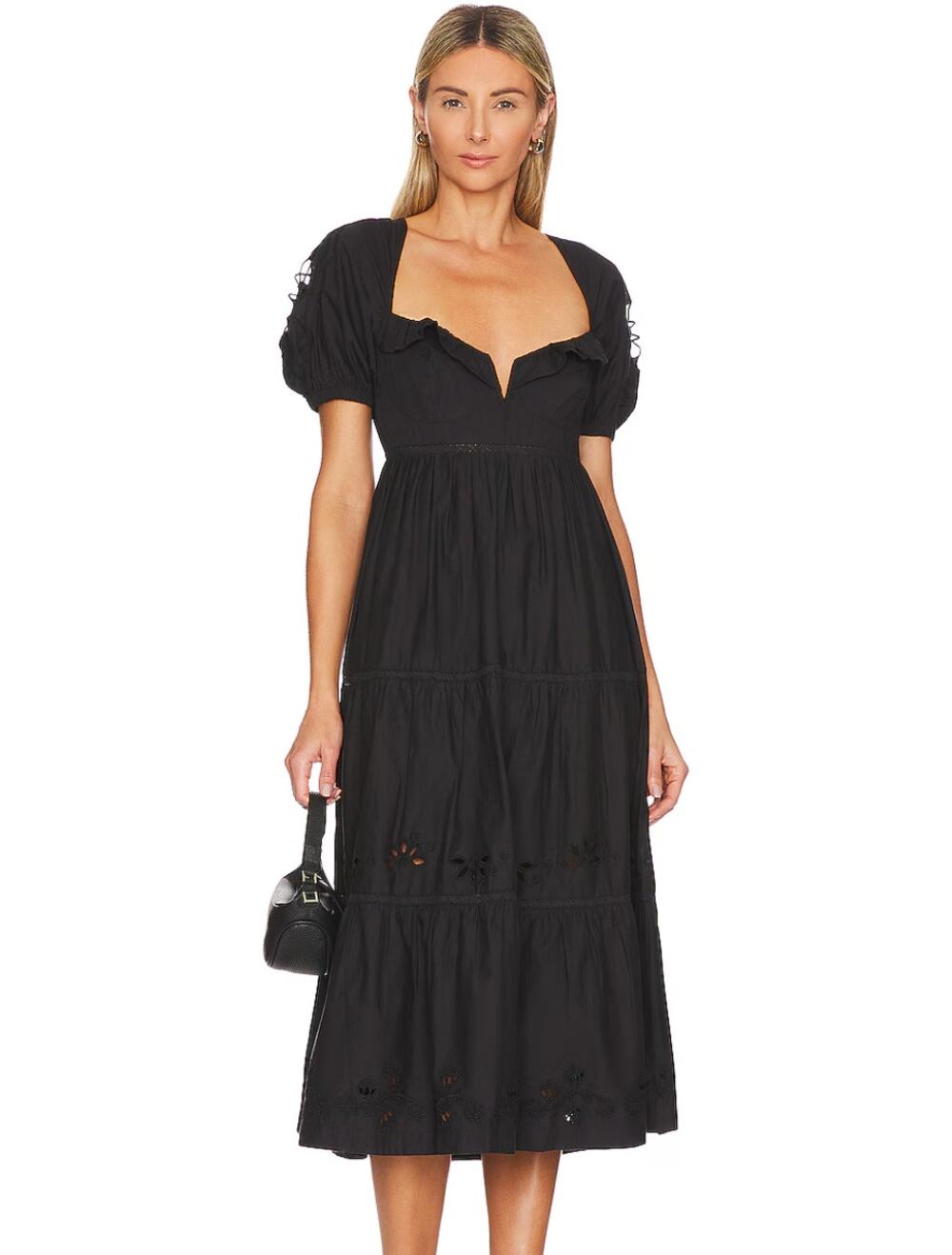 TULAROSA Heather Embroidered Midi Dress Black XS